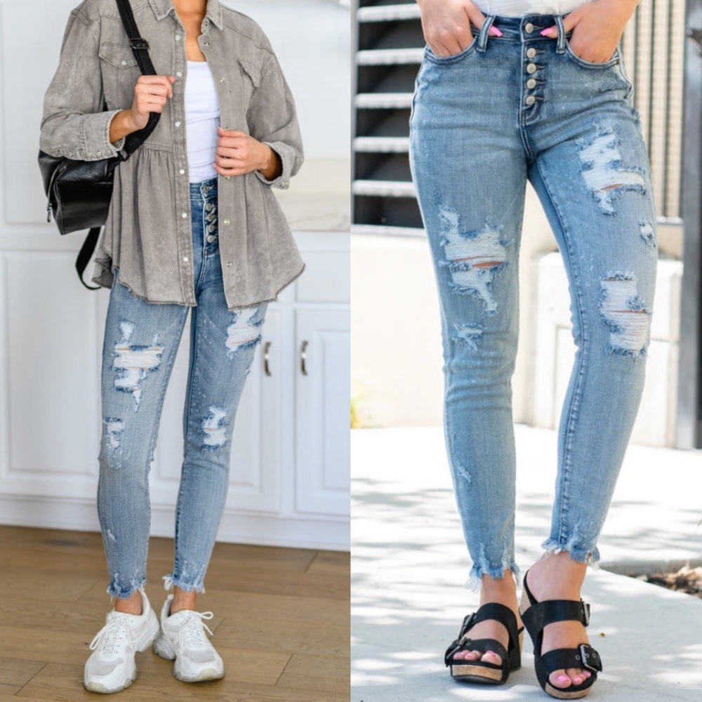 Judy Blue Distressed Raw Hem Skinny Jeans